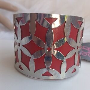 Paparazzi Silver and Red Geometric Cuff Bracelet